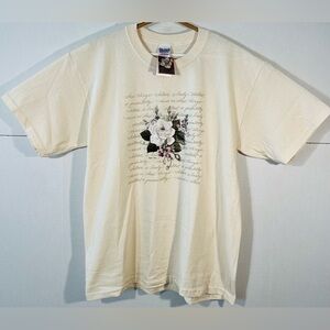 Vintage Glynda Turley Floral Flowers Artwork Quote Bible Graphic Tee Large